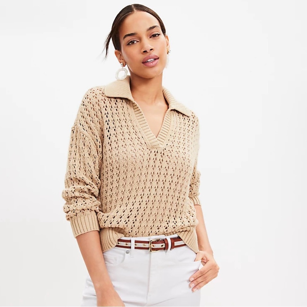 Loft Collared Mesh Sweater, NWT